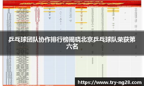 乒乓球团队协作排行榜揭晓北京乒乓球队荣获第六名